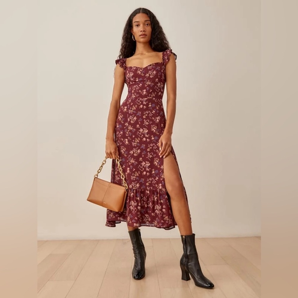 Reformation Bondi Midi Dress in Burgundy Floral